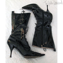 Load image into Gallery viewer, Vivienne Westwood Low Heel Pointed Toe Patent Leather Lace-up Boots
