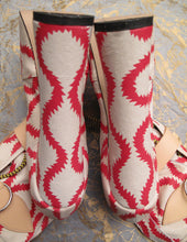 Load image into Gallery viewer, Vivienne Westwood Gold Label Elevated Bondage Boots in Red and White Squiggle Leather