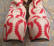 Load image into Gallery viewer, Vivienne Westwood Gold Label Elevated Bondage Boots in Red and White Squiggle Leather