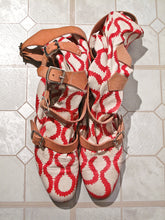 Load image into Gallery viewer, Vivienne Westwood Gold Label Pirate Boots Red and White Squiggle Print Leather