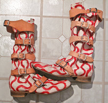 Load image into Gallery viewer, Vivienne Westwood Gold Label Pirate Boots Red and White Squiggle Print Leather