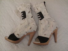 Load image into Gallery viewer, Vivienne Westwood Accessories Label Cut and Slash Bag Clogs White Canvas Wooden Sandal Boots Heels