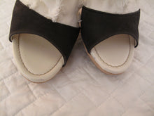 Load image into Gallery viewer, Vivienne Westwood Accessories Label Cut and Slash Bag Clogs White Canvas Wooden Sandal Boots Heels