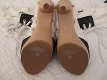 Load image into Gallery viewer, Vivienne Westwood Accessories Label Cut and Slash Bag Clogs White Canvas Wooden Sandal Boots Heels