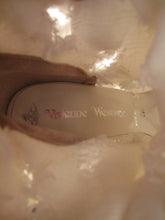 Load image into Gallery viewer, Vivienne Westwood Accessories Label Cut and Slash Bag Clogs White Canvas Wooden Sandal Boots Heels