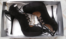 Load image into Gallery viewer, Vivienne Westwood Accessories Label Stilleto Black Suede Strappy Pumps