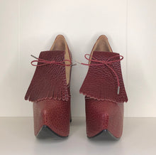 Load image into Gallery viewer, Vivienne Westwood Platform Golfs in Burgundy Mock Croc and Tan Leather