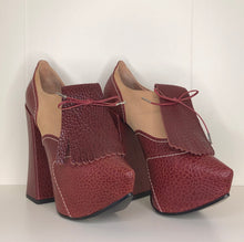 Load image into Gallery viewer, Vivienne Westwood Platform Golfs in Burgundy Mock Croc and Tan Leather