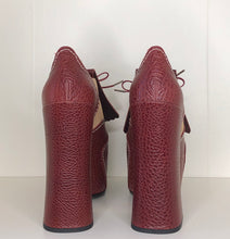 Load image into Gallery viewer, Vivienne Westwood Platform Golfs in Burgundy Mock Croc and Tan Leather