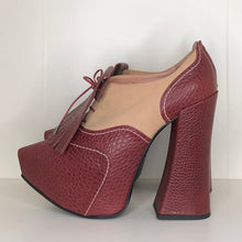 Load image into Gallery viewer, Vivienne Westwood Platform Golfs in Burgundy Mock Croc and Tan Leather
