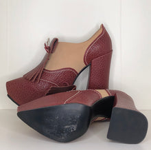 Load image into Gallery viewer, Vivienne Westwood Platform Golfs in Burgundy Mock Croc and Tan Leather