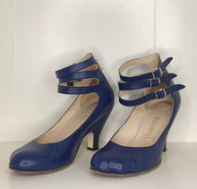 Load image into Gallery viewer, Vivienne Westwood Gold Label Low Heel Three 3 Strap Blue Heels Pumps