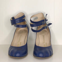 Load image into Gallery viewer, Vivienne Westwood Gold Label Low Heel Three 3 Strap Blue Heels Pumps