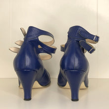 Load image into Gallery viewer, Vivienne Westwood Gold Label Low Heel Three 3 Strap Blue Heels Pumps