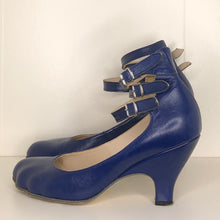 Load image into Gallery viewer, Vivienne Westwood Gold Label Low Heel Three 3 Strap Blue Heels Pumps