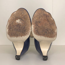 Load image into Gallery viewer, Vivienne Westwood Gold Label Low Heel Three 3 Strap Blue Heels Pumps