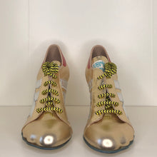 Load image into Gallery viewer, Vivienne Westwood Worlds End Tracey Trainers Gold Leather w/ Silver Stripes
