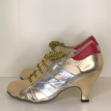Load image into Gallery viewer, Vivienne Westwood Worlds End Tracey Trainers Gold Leather w/ Silver Stripes