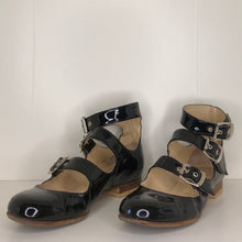 Load image into Gallery viewer, Vivienne Westwood Gold Label Roman 3-Strap Flat Sandal Shoes in Black Patent Leather