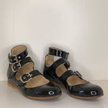 Load image into Gallery viewer, Vivienne Westwood Gold Label Roman 3-Strap Flat Sandal Shoes in Black Patent Leather