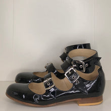 Load image into Gallery viewer, Vivienne Westwood Gold Label Roman 3-Strap Flat Sandal Shoes in Black Patent Leather