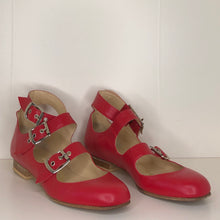 Load image into Gallery viewer, Vivienne Westwood Gold Label Roman 3-Strap Flat Sandal Shoes in Red Leather