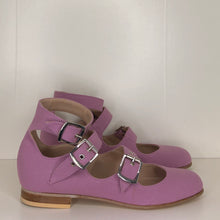 Load image into Gallery viewer, Vivienne Westwood Gold Label Roman 3-Strap Flat Sandal Shoes in Lilac Canvas