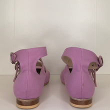 Load image into Gallery viewer, Vivienne Westwood Gold Label Roman 3-Strap Flat Sandal Shoes in Lilac Canvas