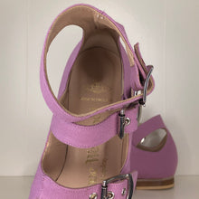 Load image into Gallery viewer, Vivienne Westwood Gold Label Roman 3-Strap Flat Sandal Shoes in Lilac Canvas