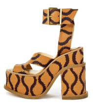 Load image into Gallery viewer, Vivienne Westwood Gold Label Clomper Slave Sandals in Tan Leather with Brown Squiggles