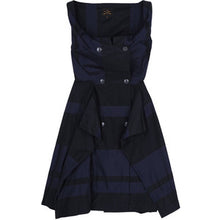 Load image into Gallery viewer, Vivienne Westwood Anglomania Thursday Sword Dress Black and Blue Taffeta Block Stripes