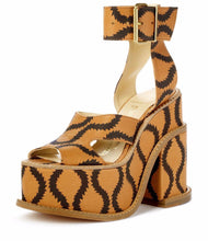Load image into Gallery viewer, Vivienne Westwood Gold Label Clomper Slave Sandals in Tan Leather with Brown Squiggles