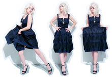 Load image into Gallery viewer, Vivienne Westwood Anglomania Thursday Sword Dress Black and Blue Taffeta Block Stripes